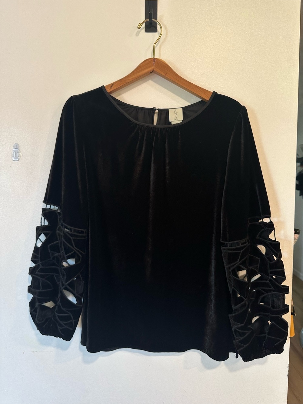 Joie Black Velvet Cutout Long Sleeve Blouse Women’s XL Whimsigoth Indie Vanguard